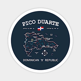 Dominican Republic Flag Travel Map Pico Duarte Coordinates Roads Rivers and Oceans White Magnet